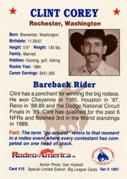 1991 Rodeo America Set A #15 Clint Corey Back